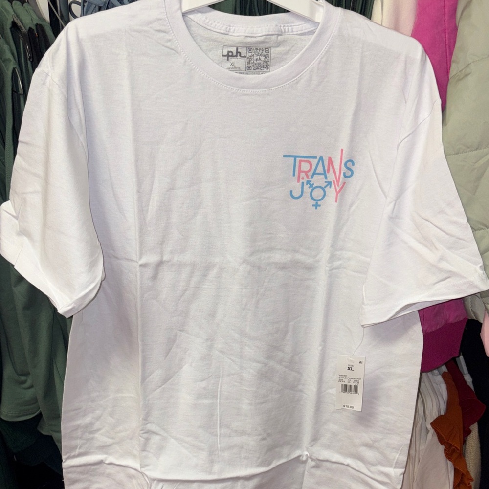 5/$5 The Phluid Project White Tee with Trans Joy Graphic